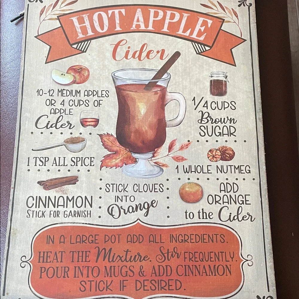 Rustic Hot Apple Cider Recipe Wall Art or table top